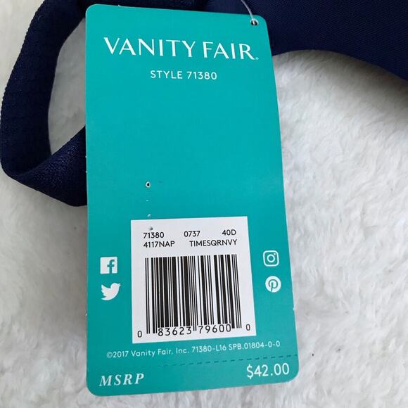 Vanity Fair NWT Navy Full Figure Smoothing Bra Women 40D - Picture 12 of 12